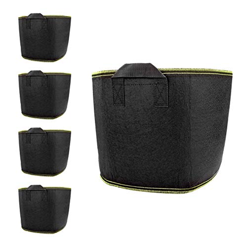 HXBG Sacos de cultivo para plantas de cultivo de tecido não tecido grosso preto com alças de correia para jardim de berçário e plantio - embalagem de 5 (7 galões)