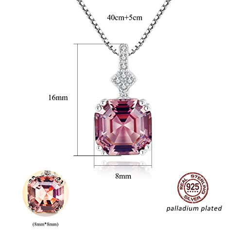 925 Sterling Silver Cz Zircon Simulated Morganite Pendant Necklace For Women, Cubic Zirconia Octagon Asscher Cut Nano Brown Gemstone 16+2Inch Chain S925 Palladium Plated Fine Jewelry With Gift Box #TOP5