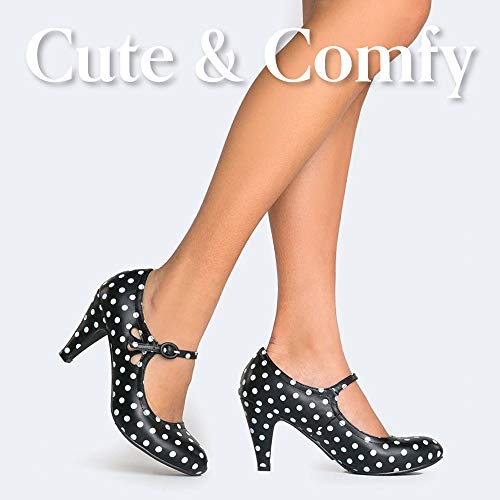 J. Adams Pixie Mary Jane Shoes Women Oxford Pumps - Cute Low Kitten High Heels - Retro Vintage Shoes for Women 1950s Mary Janes Round Toe Shoe with Ankle Strap - Women Dress Shoes