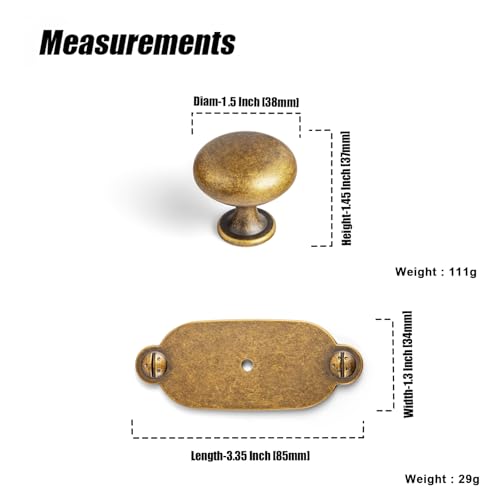 Image of Goo-Ki Antique Brass Zinc Alloy Cabinet Large Knob with Backplate - Single Hole Center Cabinet Pull Hardware for Bedroom, Kitchen, 12 Pack(8611-G013)