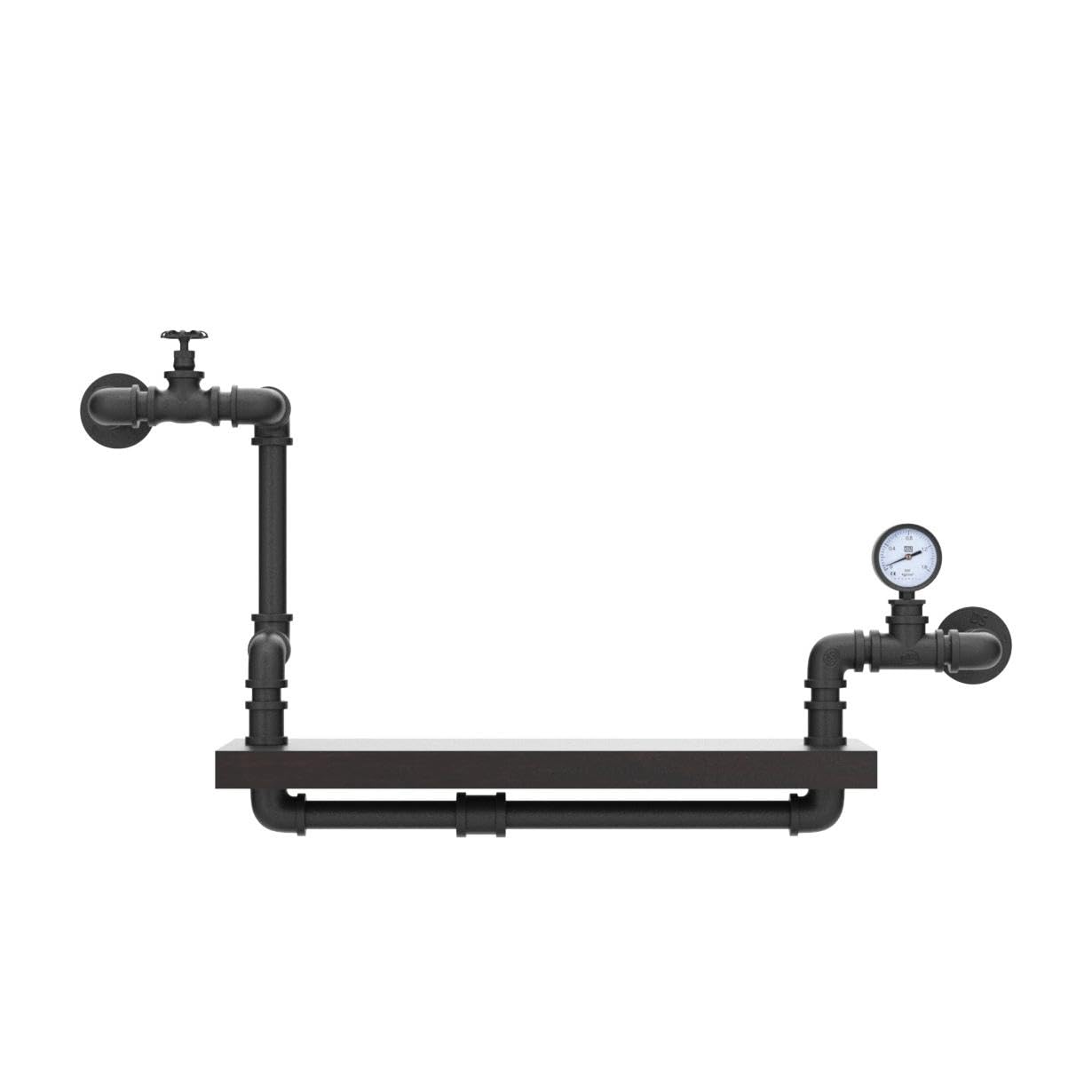Wandregal Industrial Schwarz Metall Regal,Regal Holz Mit Zähler und Wasserhahn,Vintage Dekorative Regale für Wohnzimmer, Küche, Schlafzimmer, Badezimmer - 70x 40x20cm