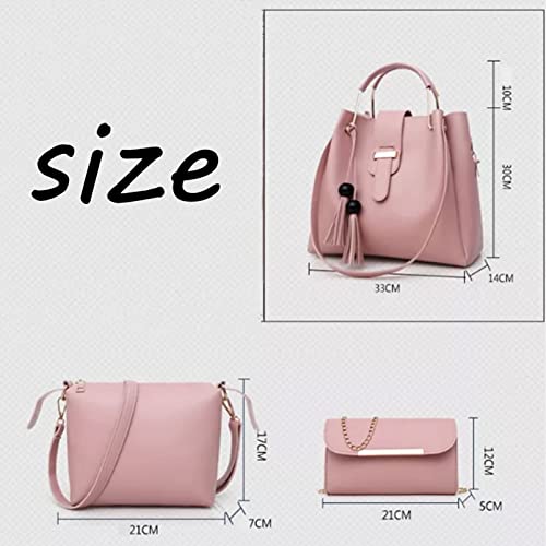 Purses and Handbags Set 3pcs for Women Fashion Tassel Tote Clutch Satchel Top Handle Shoulder Bags Handle Satchel Bags Purse - White