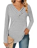 【Caractéristiques】 : Ce t-shirt à manches longues présente un décolleté en V croisé, qui modifie le décolleté et ajoute sensualité et élégance. La poitrine est ornée de boutons (uniquement pour la décoration) pour rompre la monotonie.