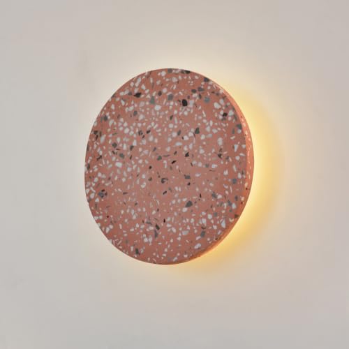 Image of DUHU Round Wall Light,Red Cement Wall Lamp Hardwired for Hallway,Minimalist Led Wall Sconce Flat Design,Modern Sconces Lighting for Bedroom,Living Room,Bathroom,9w 3000k,Warm White,Moon Light Wall