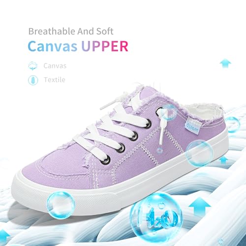 Image of Obtaom Women Canvas Mules Memory Foam Clipper Fashion Sneakers Comfortable Slip-On Mule Backless Holiday Shoes