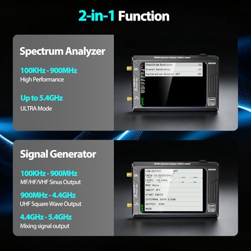 Image of AURSINC TinySA Ultra+ ZS406 Spectrum Analyzer, 4.0 Inch 100kHz-5.4GHz Handheld Frequency Analyzer with 32Gb Card, HW V0.4.6, 2-in-1 Signal Generator MF /HF /VHF UHF Input, 2025 Upgraded