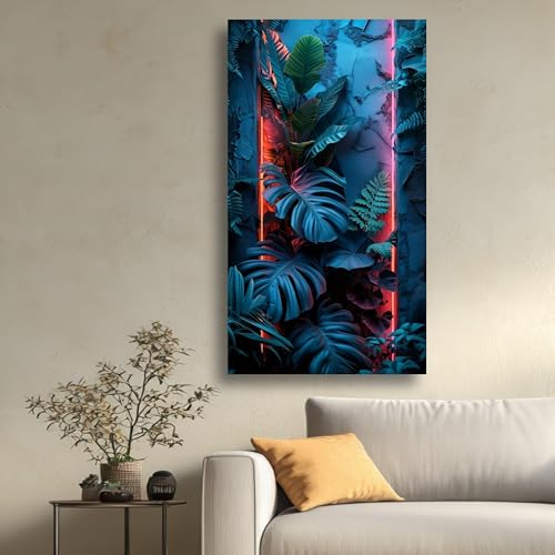 Tableau jungle tropicale néon 50x90cm sans cadre pour une déco moderne - 3