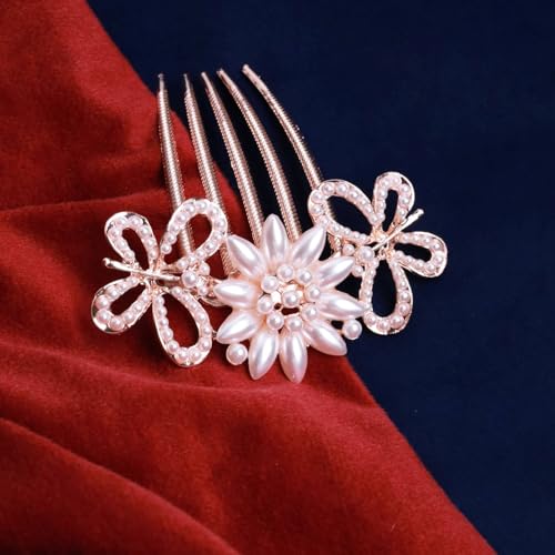 Image of BellaStella Premium Rhinestone Flower Hair Comb Hairpin Hair Dressing For Wedding Prom (Pack of 1) (Pearl White)