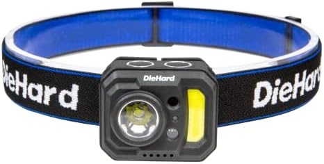 DieHard 41-6642 375-Lumen Water-Resistant Motion-Activated Rechargeable COB LED Headlamp, Black