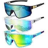 Apricitie 3 Stück Schnelle Brille, Fahrradbrille UV 400 Sportbrille Sport Sonnenbrille Laufbrille MTB Fahrrad Brillen für Herren Damen Rennrad Fahrrad Ski Rave Golf, schwarz, weiß, blau