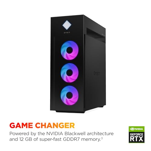 Image of HP OMEN 45L Gaming Desktop, Intel Core Ultra 7 265K, 16 GB RAM, 1 TB SSD, NVIDIA GeForce RTX 5070, Windows 11 Pro, Microsoft Copilot, Tempered Glass, GT22-3050 (2025)