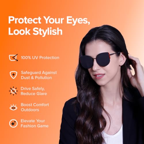 Image of Intellilens | Branded and Stylish Sunglasses | 100% UV Protected | Light Weight, Durable, Premium Looks | Men & Women | Black Lenses | Cateye | Medium