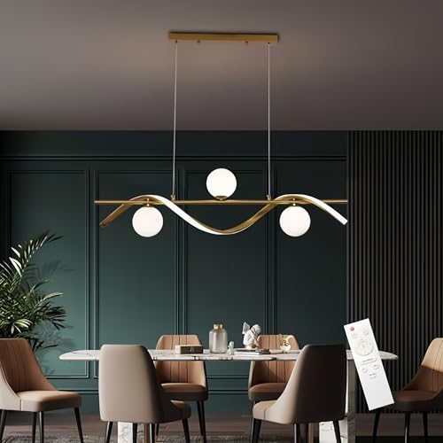 Lampadario con 3 Sfere LED Sospeso Dimmerabile con Telecomando – 56W, Metallo Dorato, 3 Tonalità di Luce (Calda, Naturale, Fredda), Facile Installazione, Design Moderno per Soggiorno e Sala da Pranzo