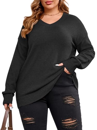 Women Plus Size Sweaters Cable Knit Long Sleeve V...
