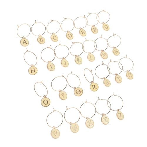 OUNONA 26Pcs Alphabet Wine Markers Reusable Drink Charms with Letter Design for Easy Identification Decorative Wine Hanging Pendants for Parties and Gatherings