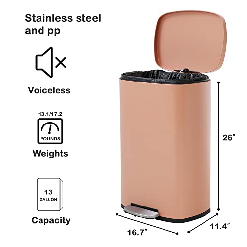 Kitchen Trash Can With Lid, 13 Gallon Garbage Can For Kitchen, Step Trash Can With Pedal & Inner Bucket, 50 Liter Stainless Steel Trash Bins, Hands-Free Garbage Cans, Tall Metal Trashcans For Office #TOP5