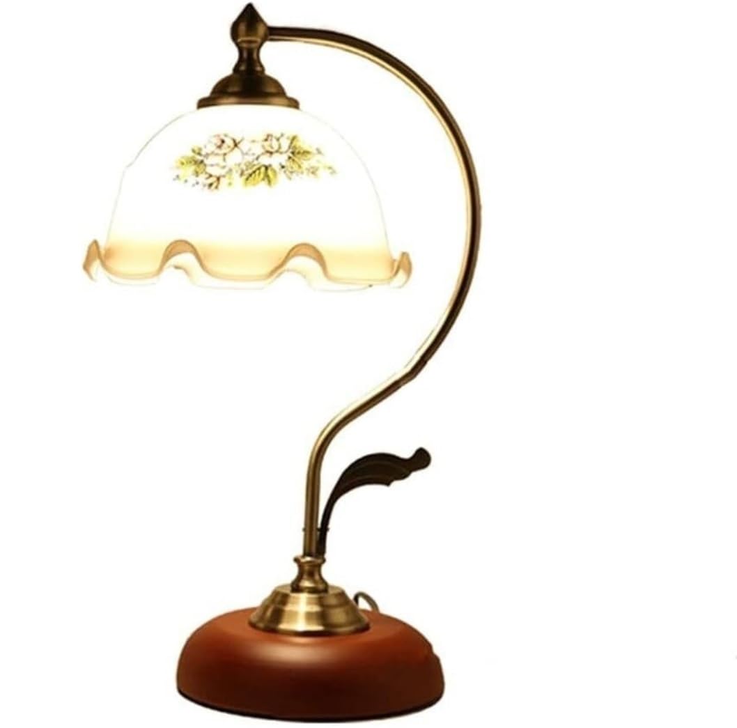 AZHKJKZH Table Lamp Glass Printing Lampshade Bedside Lamp E27 Bedroom Nightstand Creative Retro Desk Decoration For Home(Touch Switch)