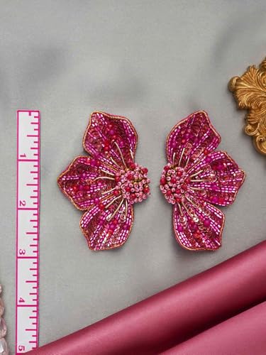 Image of SANJOYA by EVERSTYLISH Embroidered Stud Earrings for Women | Floral Sequin & Beaded Statement Earrings | Ethnic Jewelry for Weddings & Festive Occasions