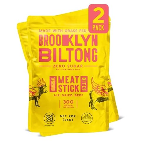 Brooklyn Biltong - Meat Stick Bites - Whole-wors - Air Dried Grass Fed Beef Snack - Whole30 Approved, Paleo, Keto, Gluten Free, Sugar Free, Made in USA - 2x2oz. Bag Cover