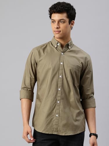 Image of Majestic Man Men's Solid Pure Cotton Casual Shirt - Slim Fit | Full Sleeves | Soft & Breathable Fabric