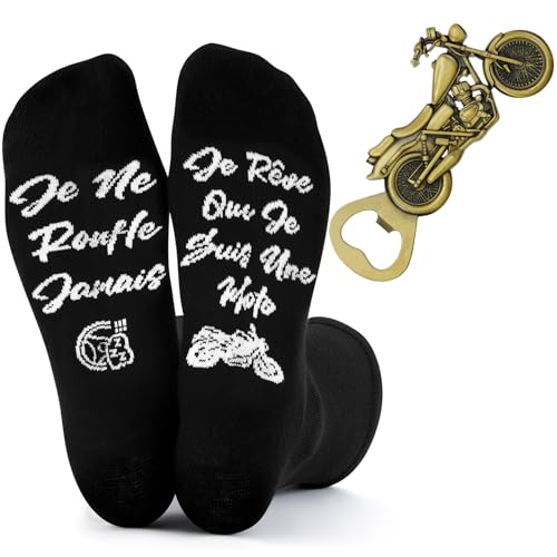 Photo de Perthlin Cadeau de Moto de Homme 1 Paire Chaussettes de Moto Amusantes et 1 Décapsuleur de Bière de Moto Ouvre-Bouteilles de Moto Vintage Cadeau de Chaussettes pour Fete des Peres Anniversaire Papa