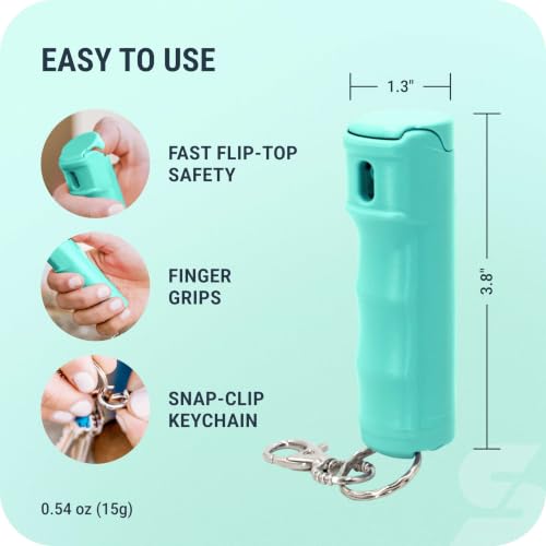 Image of SABRE Pepper Gel Spray with Fast Flip-Top Safety & Snap‑Clip Keychain for Self Defense - Max Strength with UV Dye, Reduces Wind Blowback, 10‑Sec Spray, 14ft Range, Finger Grip, Made in USA, 0.54 fl oz