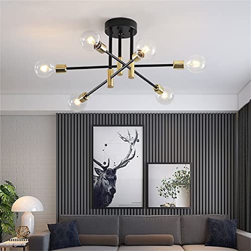 WQCSH Moderne The Minimalist Chandelier Creative Simple Dining Room Living Room Kitchen Office The Bar Decorate Artificial Satellite Modelling Design 6 Heads-(Black and Gold) WQCSH Moderne The Minimalist Chandelier Creative Simple Dining Room Living Room Kitchen Office The Bar Decorate Artificial Satellite Modelling Design 6 Heads-(Black and Gold)