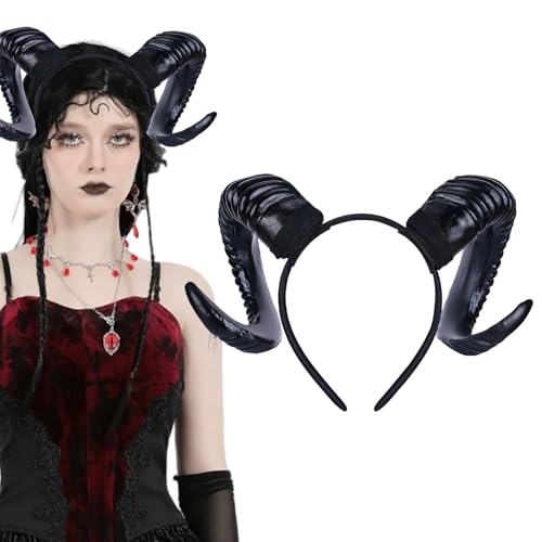 mdgfge Devil Goat Horns Headband Gothic Demon Black Sheep Horn Headband Hair Hoop for Women Men Halloween Cosplay Masquerade Party