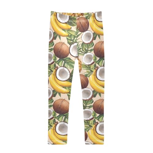 ALAZA Girls' Leggings Children's Yoga Pants Skinny Printed Dance Banana Pineapple Coconut Comfortable 4T