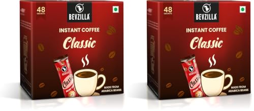 Image of Bevzilla 48 Classic Instant Coffee Sachets | Arabica Coffee | Perfect for Espresso, Latte & Cappuccino | Enjoy Hot & Cold Brews | 96g (Pack of 2)