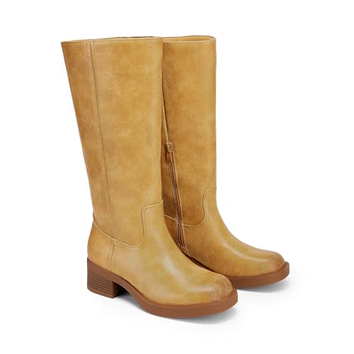 DREAM PAIRS Womens Knee High Boots Square Toe Platform Chunky Block Heel Banana Campus Boots for Women Comfortable Low Heel Side Zipper Womens Riding Tall Boots4