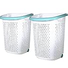 CEPTEN 2 Bushel Rolling Plastic Laundry Hamper with Pop-up Handle, White, 2 Pack