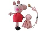  Set de regalo para nacimiento compuesto por Peppa Pig, pulpo de crochet para recién nacido y chupetero personalizado.