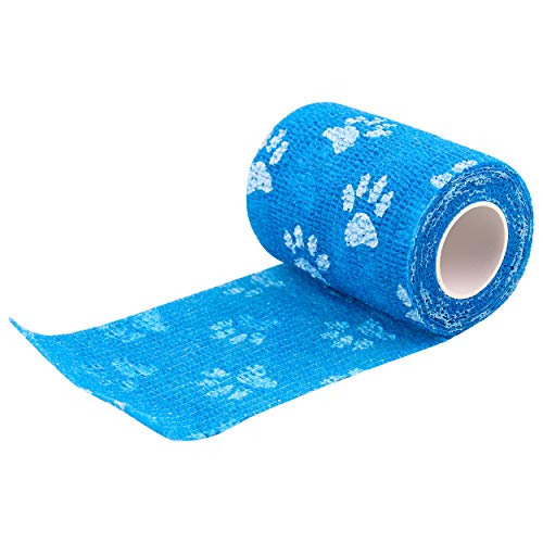 Mondo Medical Cohesive Bandage Wrap 6Pk - 3In X 15Ft Pet Bandage Tape Blue Self Adhesive Dressing Rolls With Paw Prints #TOP2