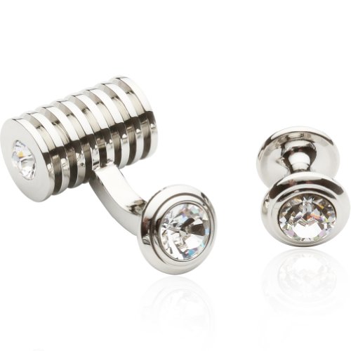 Cuff-Daddy Men's Silver Clear Swarovski Crystal Cufflinks And Studs Tuxedo Shirt Formal Set With Jewelry Presentation Box Storage Travel Special Occasions Wedding Cufflinks & Shirt Accessories #TOP1