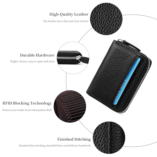 Image of SENDEFN RFID Credit Card Holder for Women Small Leather Zipper Card Case Wallet 15 Slots