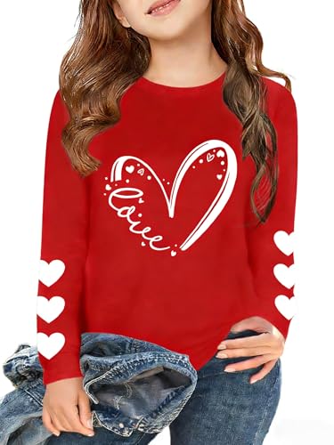 Image of Girls Valentines Day Shirt:Cute Heart Graphic Long Sleeve Tee Tops 6-14y