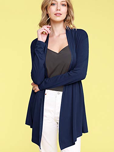 Image of Lock and Love Women's Draped Front Open Asymmetrical Cardigan - Casual Long Sleeve Lightweight Duster