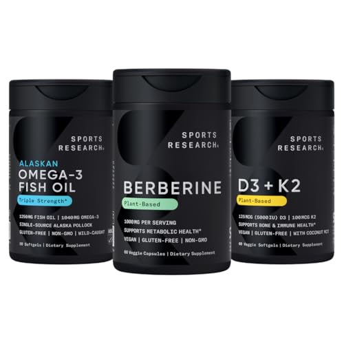 Sports Research® Bundle: Vegan Berberine + Omega-3 Fish Oil + Vitamin D3+K2
