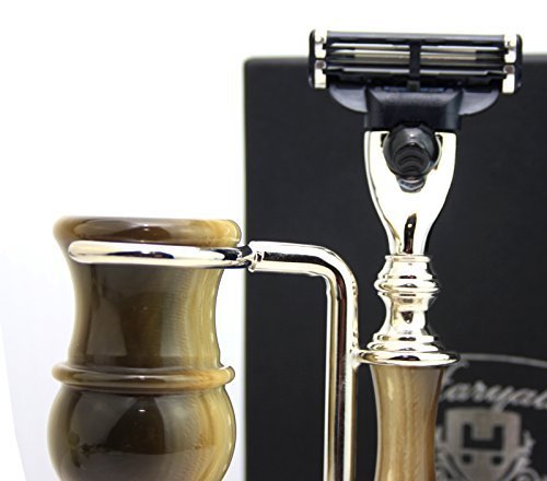 3-częściowy zestaw do golenia – Horn Replica Special Collection pędzel do golenia z maszynką do golenia ze sztucznych włosów + podwójna golarka i stojak na szczotki, wspaniałe uzupełnienie każdej