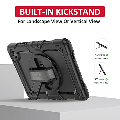 Samsung Galaxy Tab A8 10.5 Inch Case 2022 Sm-X200/X205/X207, [Kids Proof] Ambison Full Body Protective Case With 9H Tempered Glass Screen Protector, 360° Rotatable Kickstand & Hand Strap (Black) #TOP3