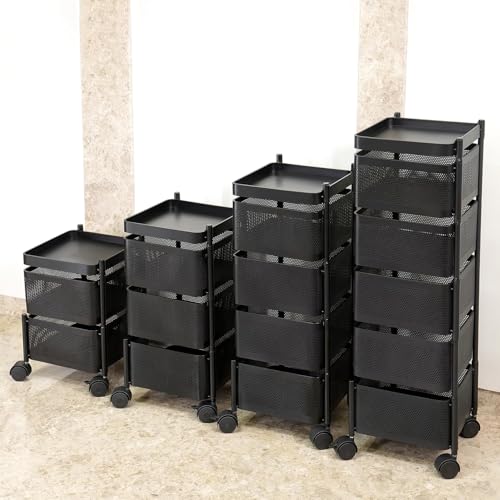 Image of MARKWELL Black Modern Kitchen Trolley with Wheels, 5-Tier Storage Solutions for Kitchen Organization and Accessories (Layer 5)