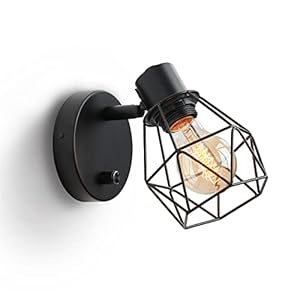 Lightess black wall sconce with dimmer on off switch adjustable head vintage cage wall mount light fixture industrial farmhouse lighting for living room kitchen lg9933941  urban country home decor