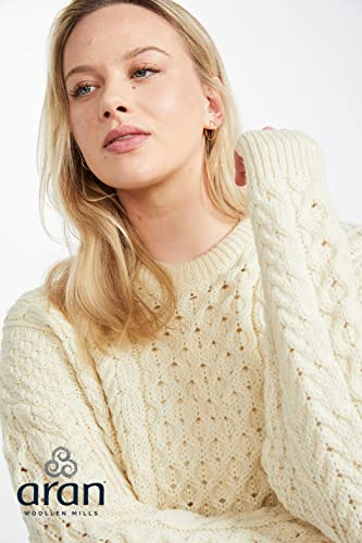 Image of Aran Woollen Mills Women's Irish Wool Sweater 100% Real Traditional Knit Pattern(XX-Large) Natural