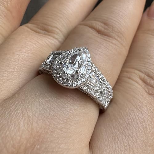 Newshe Jewellery Wedding Engagement Ring for Women Bridal Set AAAAA Cz 925 Sterling Silver 1.3Ct Pear White Size 4-132