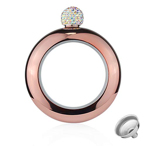Bangle Hip Flask, GIGRIN Stainless Steel Alcohol Wine Liquor Flask with Crystal Lid
