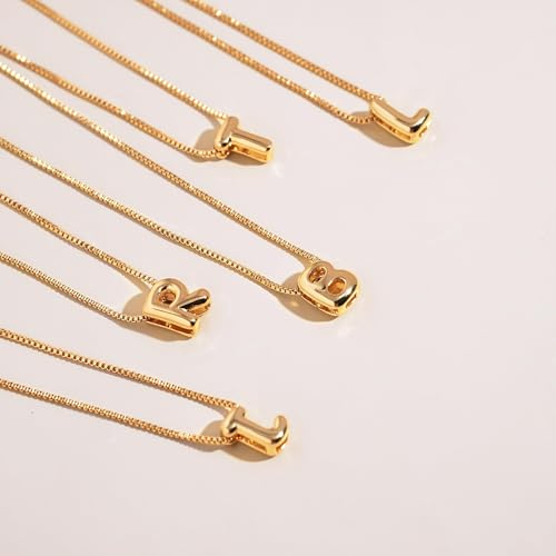 Image of Personalized Bubble Letter Initial Necklace, 14K Gold Plated, Dainty Pendant for Women, Trendy Gold Jewelry