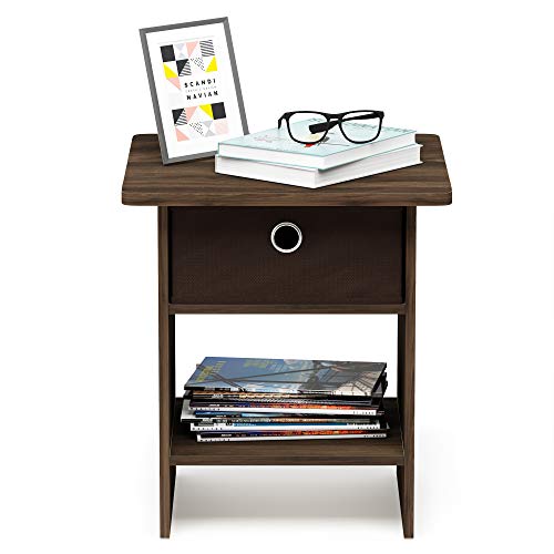 Image of Furinno Dario End Table / Side Table / Night Stand / Bedside Table with Bin Drawer, 1-Pack, Columbia Walnut /Dark Brown