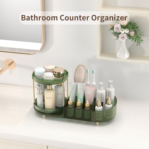 Image of 360 Rotating Makeup Organizer for Vanity, 2 Small Trays & 5 Compartments for Cosmetics, Skincare, Perfume, Lipstick & Make up Brush Holder, Bathroom Countertop Organizers and Storage for Dresser, Desk