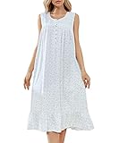 IZZY + TOBY Lightweight Cotton Nightgowns for Women Sleeveless Cotton Nightgown Mid-Calf Ladies Nigh